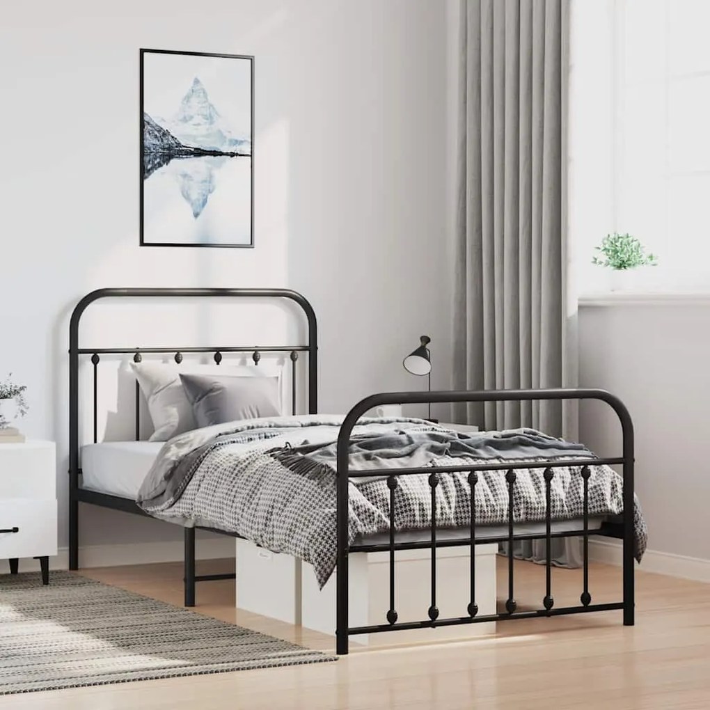 Estrutura de cama com cabeceira e pés 100x200 cm metal preto