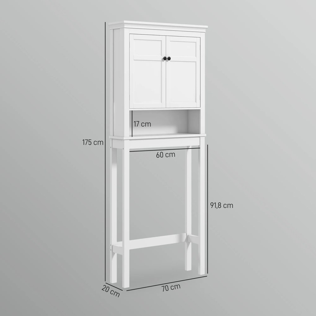 Móvel sobre Sanita Armário para Máquina de Lavar Roupa com 2 Portas Compartimento e Prateleira Ajustável 70x20x175 cm Branco