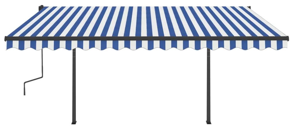 Toldo retrátil manual com luzes LED 4,5x3,5 m azul e branco