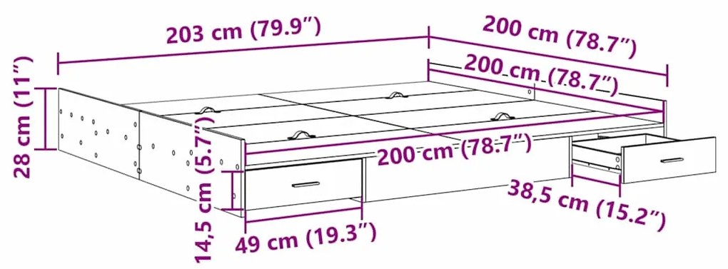 Estrado de cama com arrumação carvalho artisiano 200 x 200 cm