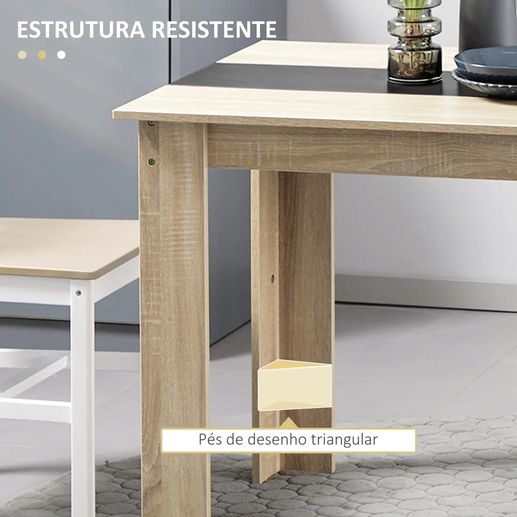 Mesa de Sala de Jantar para 4-6 Pessoas Estilo Moderno com Bancada de Melamina de Madeira Carga 50 kg 120x69x75 cm Madeira e Preto