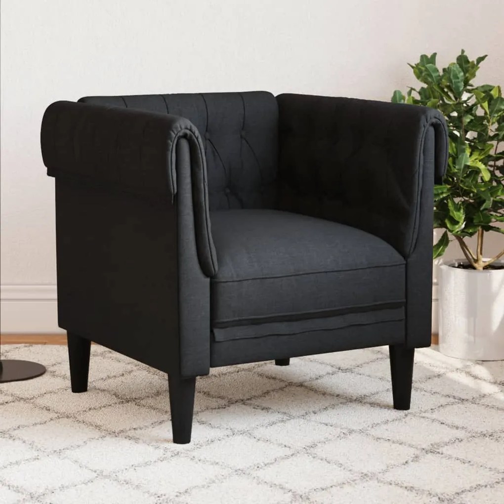 vidaXL Sofá chesterfield tecido preto
