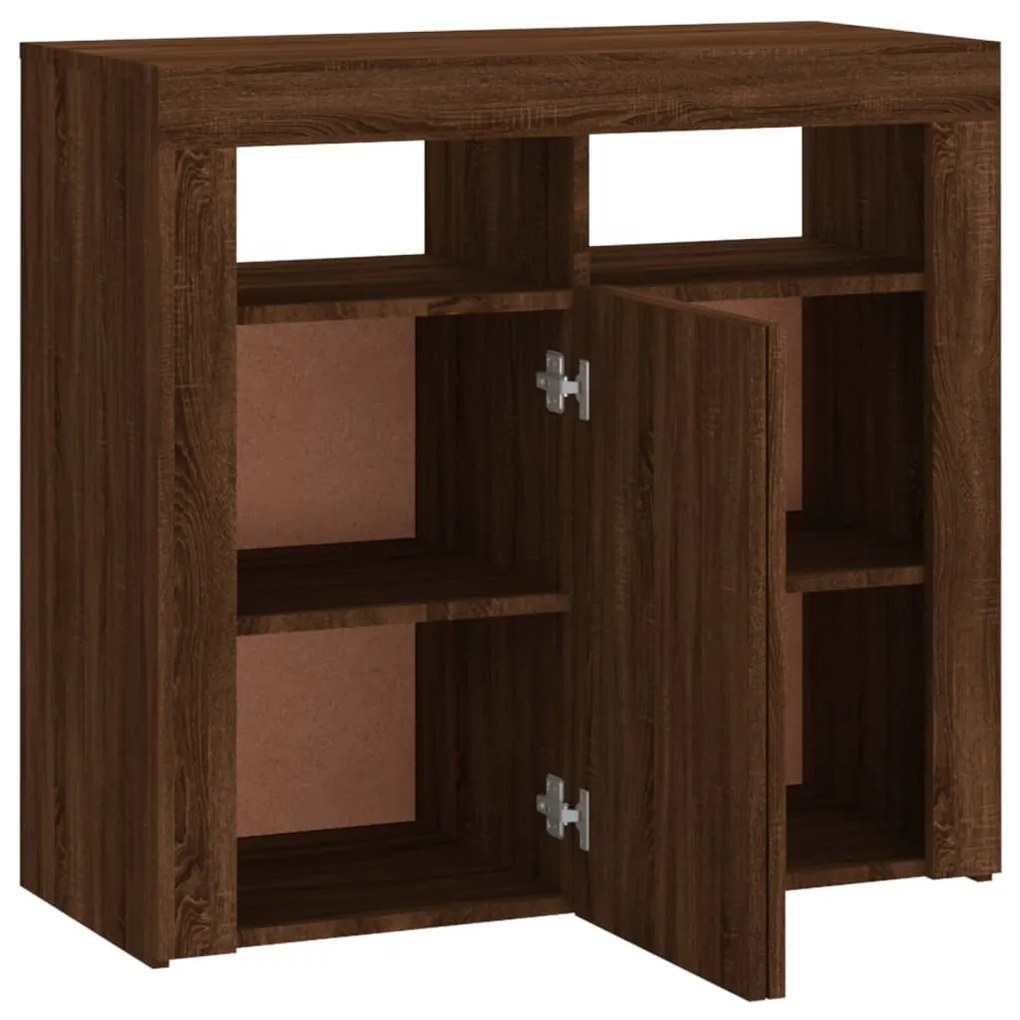 Aparador com luzes LED 80x35x75 cm carvalho castanho