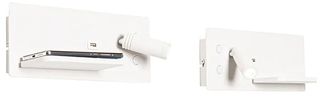 Conjunto de 2 Apliques de Parede Branco com LED, USB e Carregador por Indução - Riza