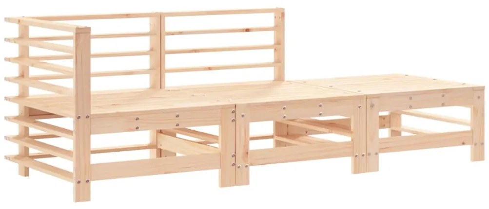 3 pcs conjunto lounge de jardim c/ almofadões madeira maciça
