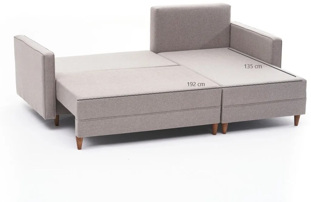 Sofá-Cama Chaise Longue Direito "Monaco" - Creme - 215x80x150 cm - Est