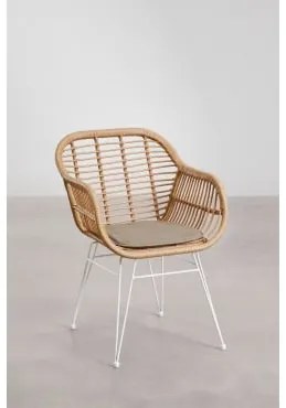 Cadeira De Jantar Com Braços Em Rattan Sintético Zole Branco & Castanho Moka - Sklum