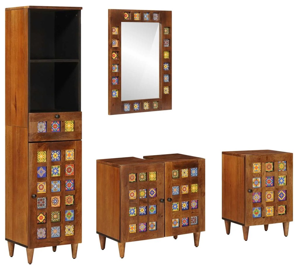 vidaXL Conjunto de Móveis para Banheiro com gaveta 4 pcs Nogueira