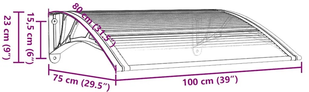 Toldo para porta 100x75 cm policarbonato cinzento/transparente