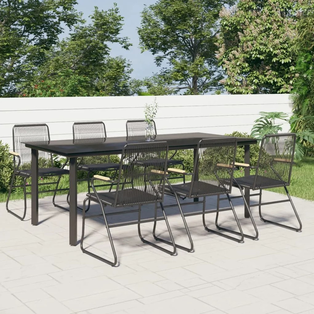 vidaXL 7 pcs conjunto de jantar para jardim vime de PVC preto