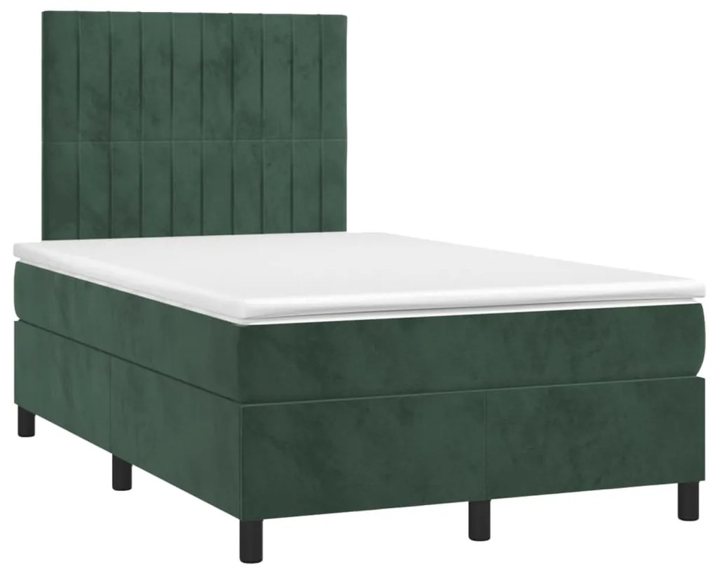 Cama boxspring com colchão 120x200 cm veludo verde-escuro