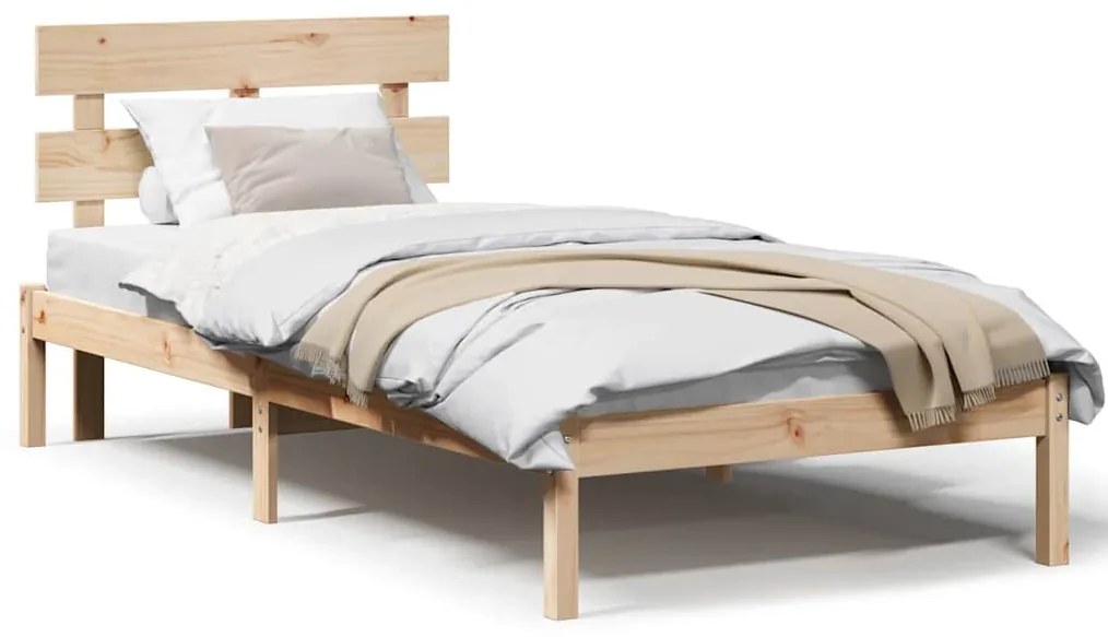 Estrado de Cama com Cabeceira 90x190 cm Madeira Sólida de Pinho