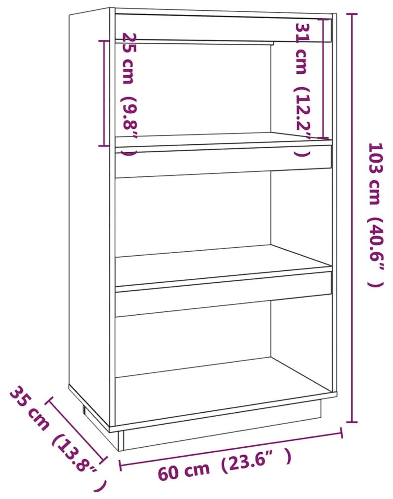 Estante Lila - Cor Cinzento - 60 x 35 x 103 cm - Em Madeira de Pinho M