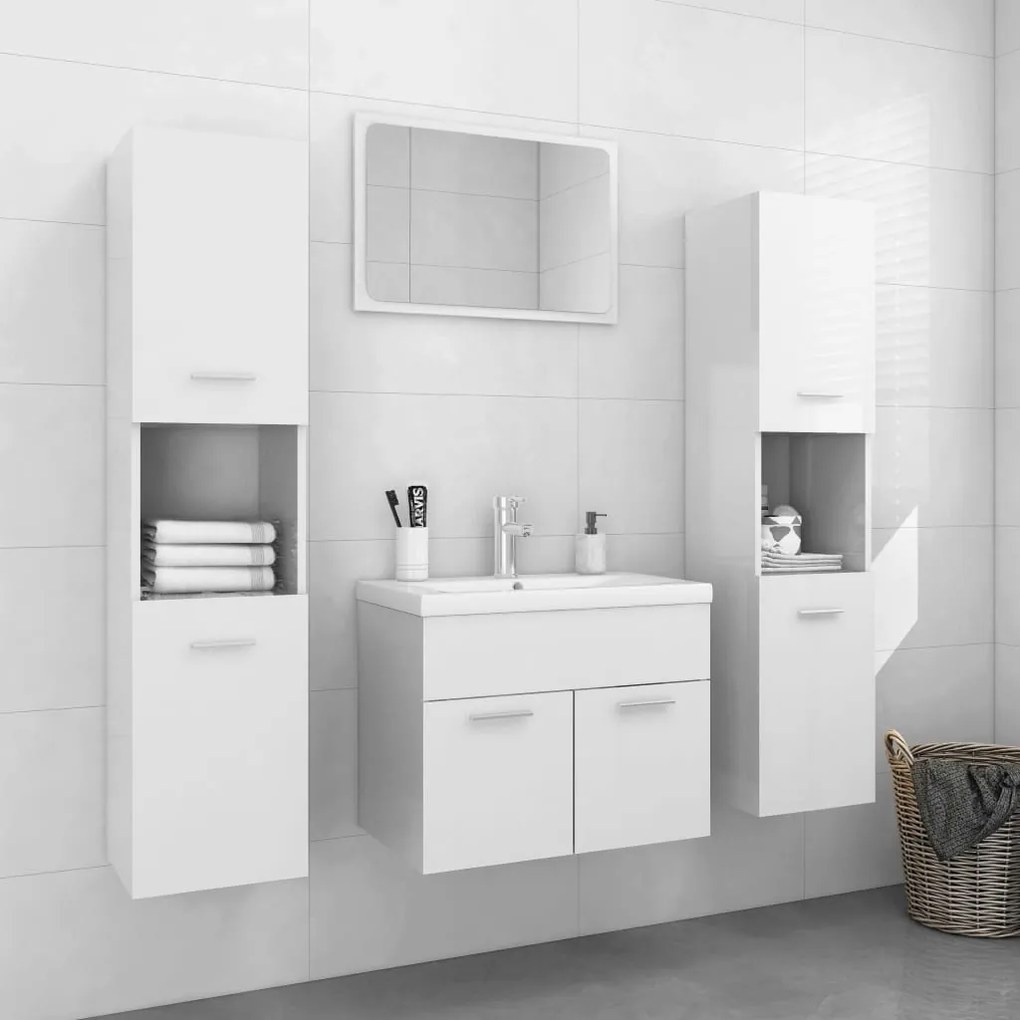 vidaXL Conj. móveis casa de banho derivados madeira branco brilhante