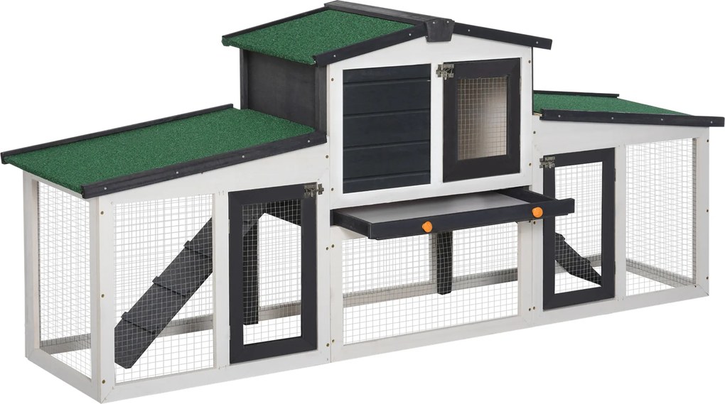 Coelheira de Madeira Gaiola para Coelhos com Teto Rebatível Escada e Bandeja Amovível para Exterior 197x49x86 cm Cinza