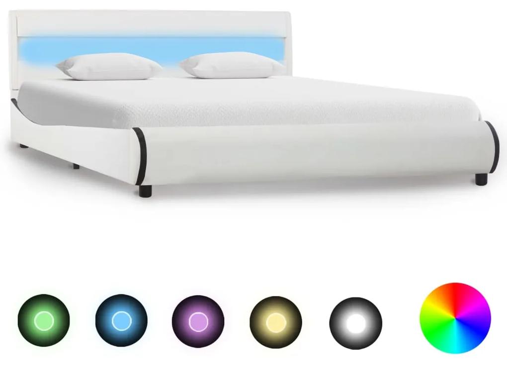 285018 vidaXL Estrutura de cama com LED 160x200 cm couro artificial branco