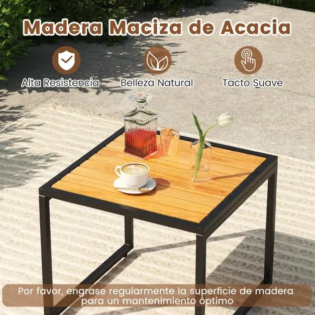 Conjunto de móveis de jardim em rattan PE de 5 peças com pufes, almofadas e mesa de café em madeira acácia cinzento