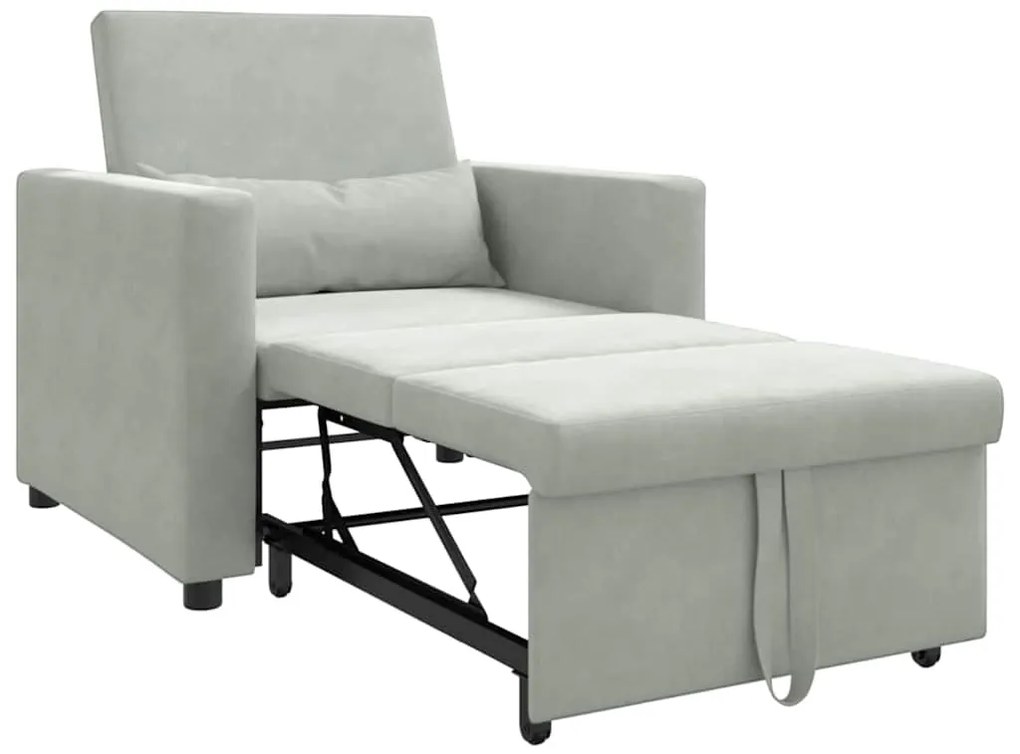 Sofá-cama conversível 3 em 1 Veludo Cinza Claro