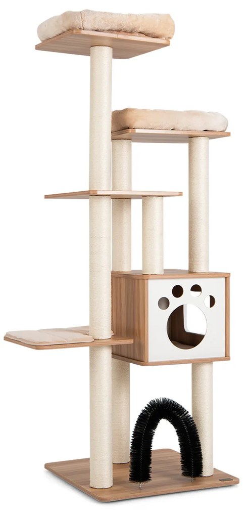 Árvore para gatos de 175 cm e 6 andares com condomínio removível e almofada, torre grande para brincar com postes de sisal, cinza