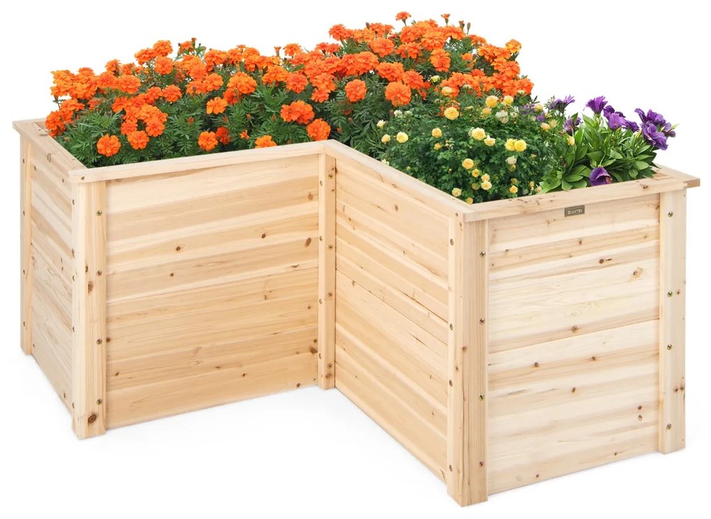 Floreira elevada para exterior com base aberta em forma de L 120 x 120 x 62 cm Natural