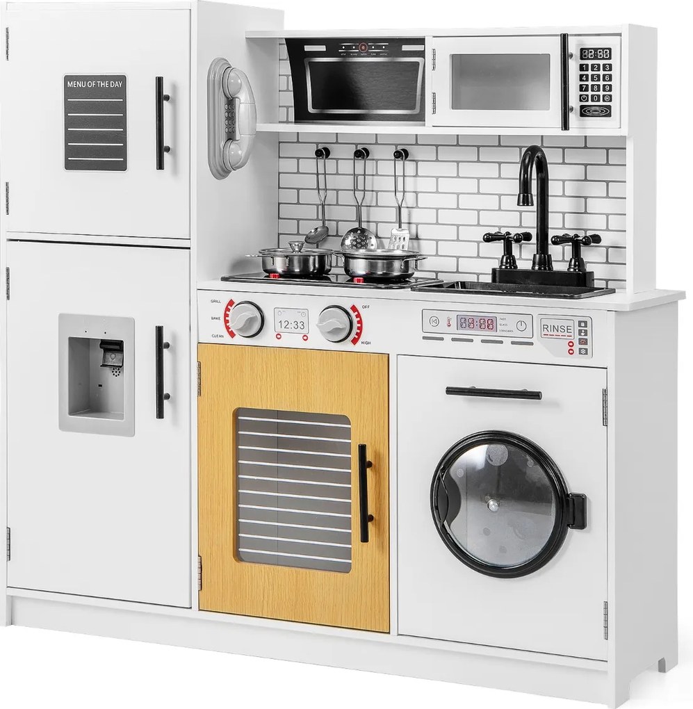 Cozinha de Brincar para crianças com forno, máquina de lavar roupa, micro-ondas, sons e luzes Brinquedo simbólico do chefe para crianças a partir dos