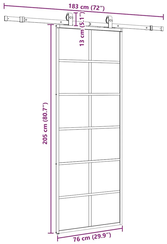 Porta deslizante c/ conj. ferragens 76x205cm vidro ESG preto
