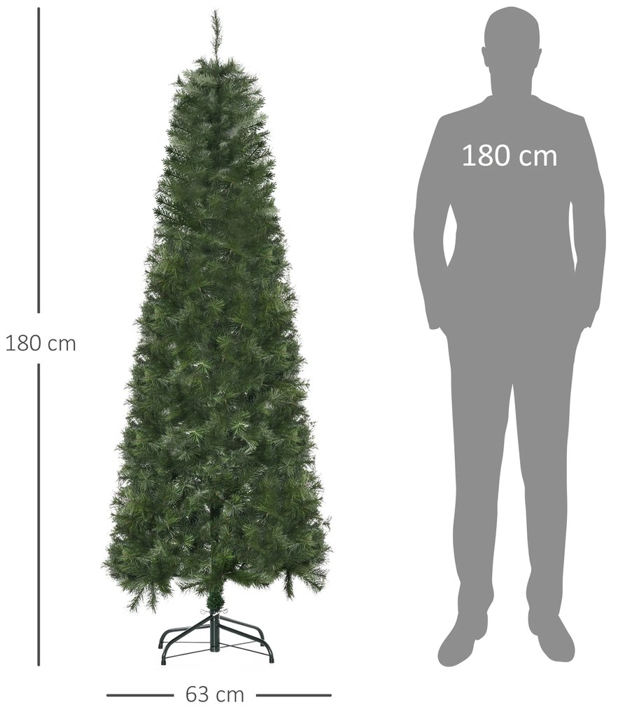 HOMCOM Árvore de Natal Artificial 180cm Ignífugo com 493 Ramos Folhas de PVC Base Dobrável e Suporte Metálico Decoração de Natal para Interiores Verde