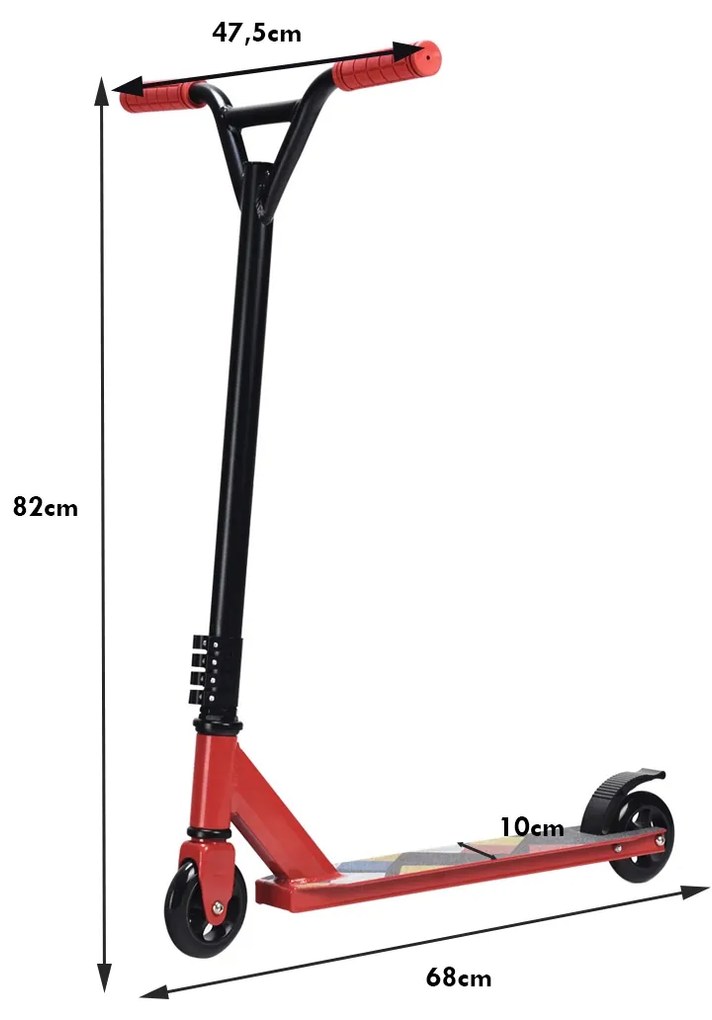 Trotinete 2-Rodas com Travão para Adolescentes Adultos Skate com Carga de 100kg 68 x 47,5 x 82 cm Vermelho