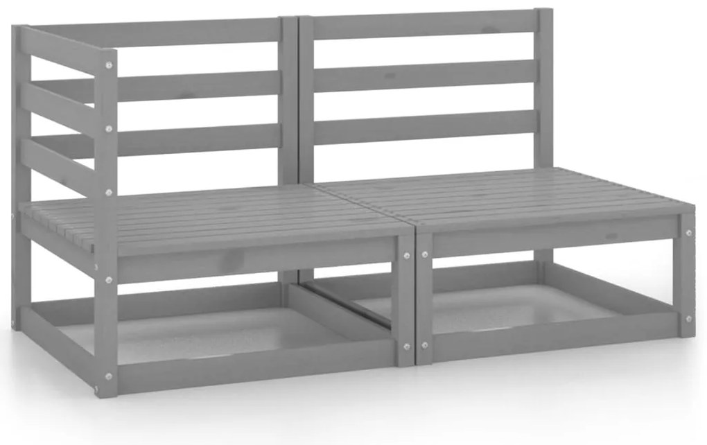 2 pcs conjunto lounge de jardim pinho maciço cinzento