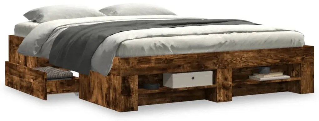 Estrutura de cama s/ colchão derivados madeira carvalho fumado