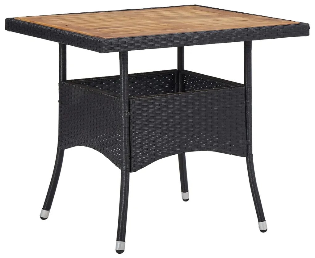 3 pcs conjunto de jantar jardim vime PE e acácia maciça preto
