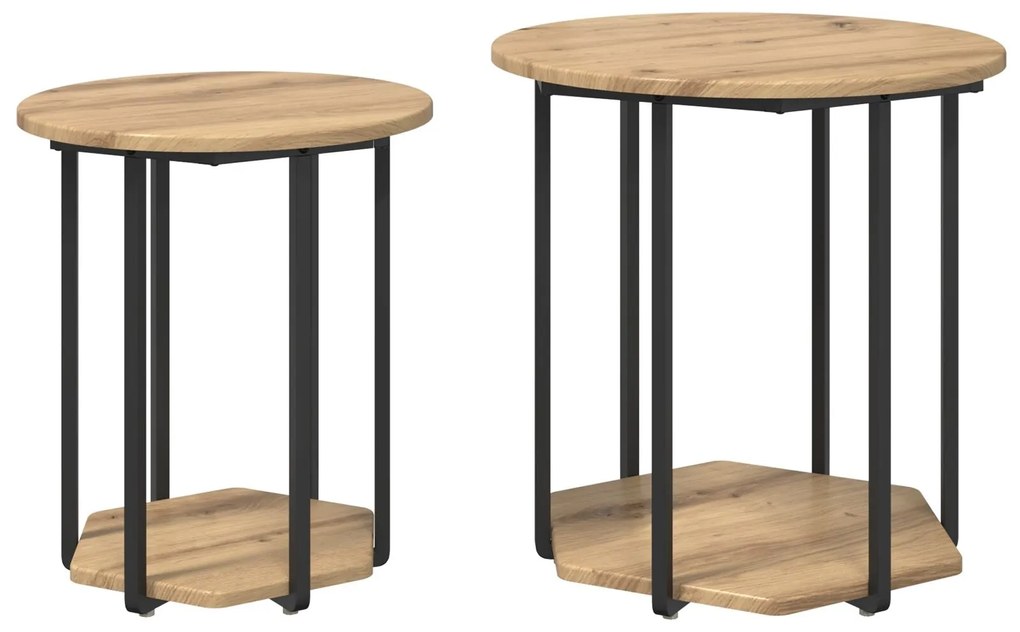 Mesa Lateral vidaXL 2 pcs Carvalho Artesanal em Madeira e Metal