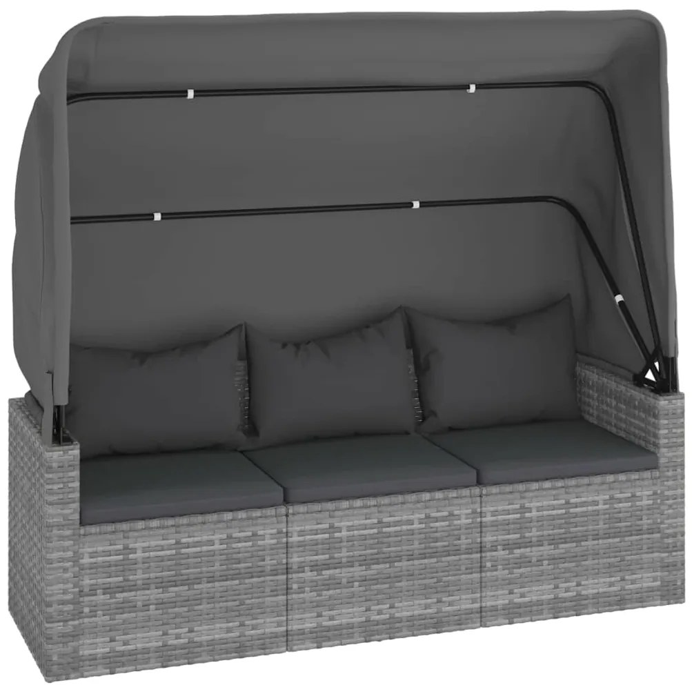 4 pcs conjunto sofás de jardim c/ almofadões vime PE cinzento