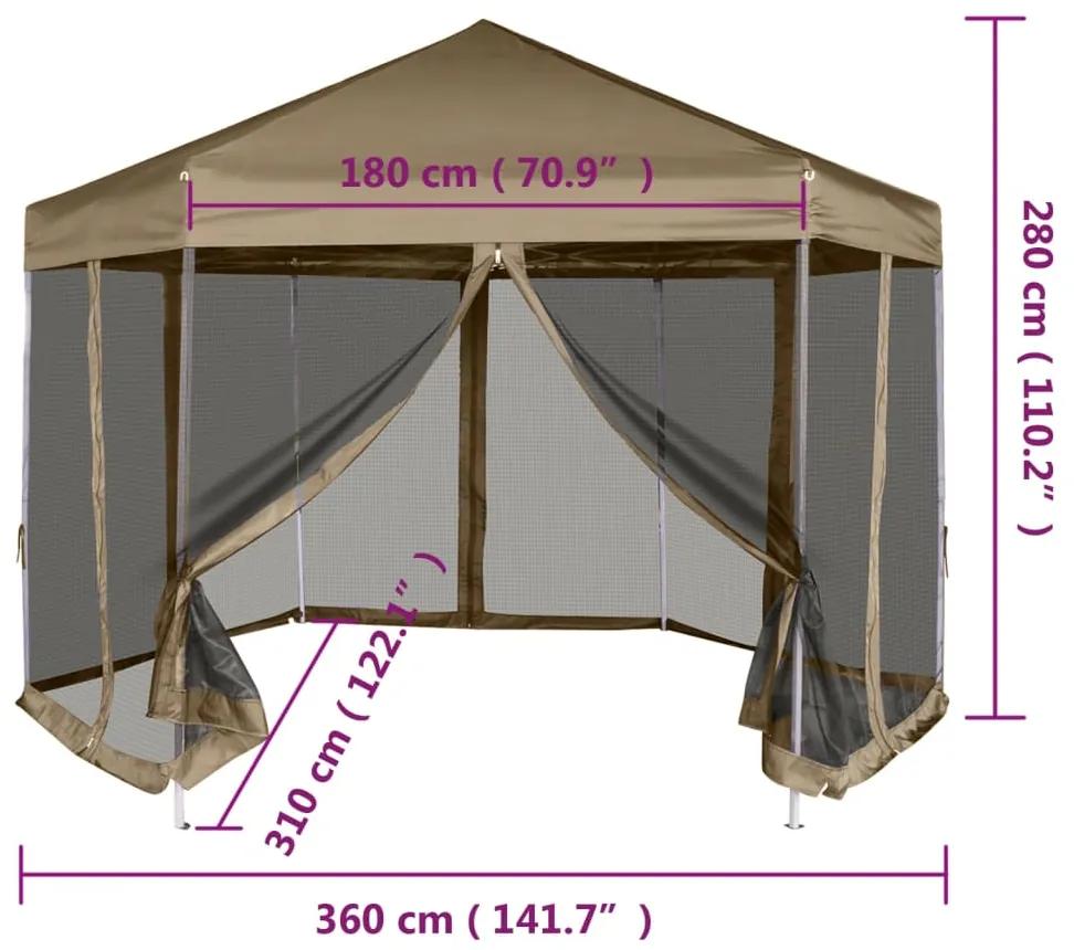 Tenda pop-up hexágono c/paredes 3,6x3,1m 220g/m² cinza-castanho