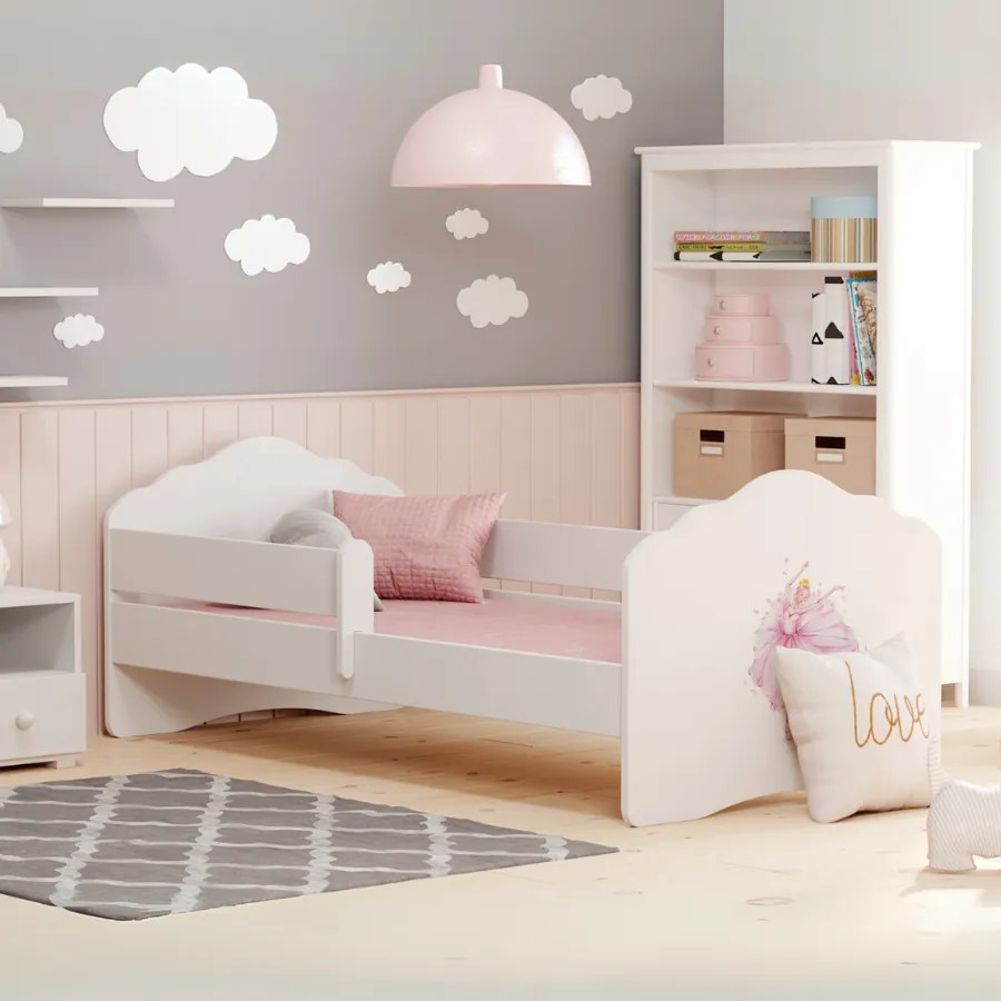 Cama infantil Wave princesa 160x80 com grades branca - colchão e estrado incluído