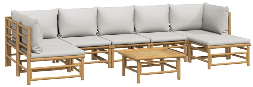 8 pcs conj. lounge de jardim bambu c/ almofadões cinzento-claro