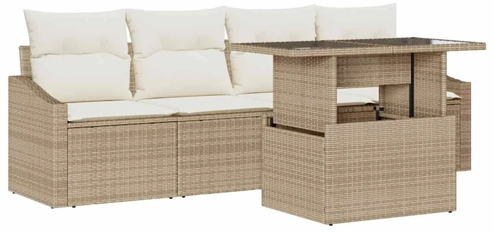 Conjunto de Sofá de Jardim de 5 Peças com Almofadas Bege em Rattan Sin