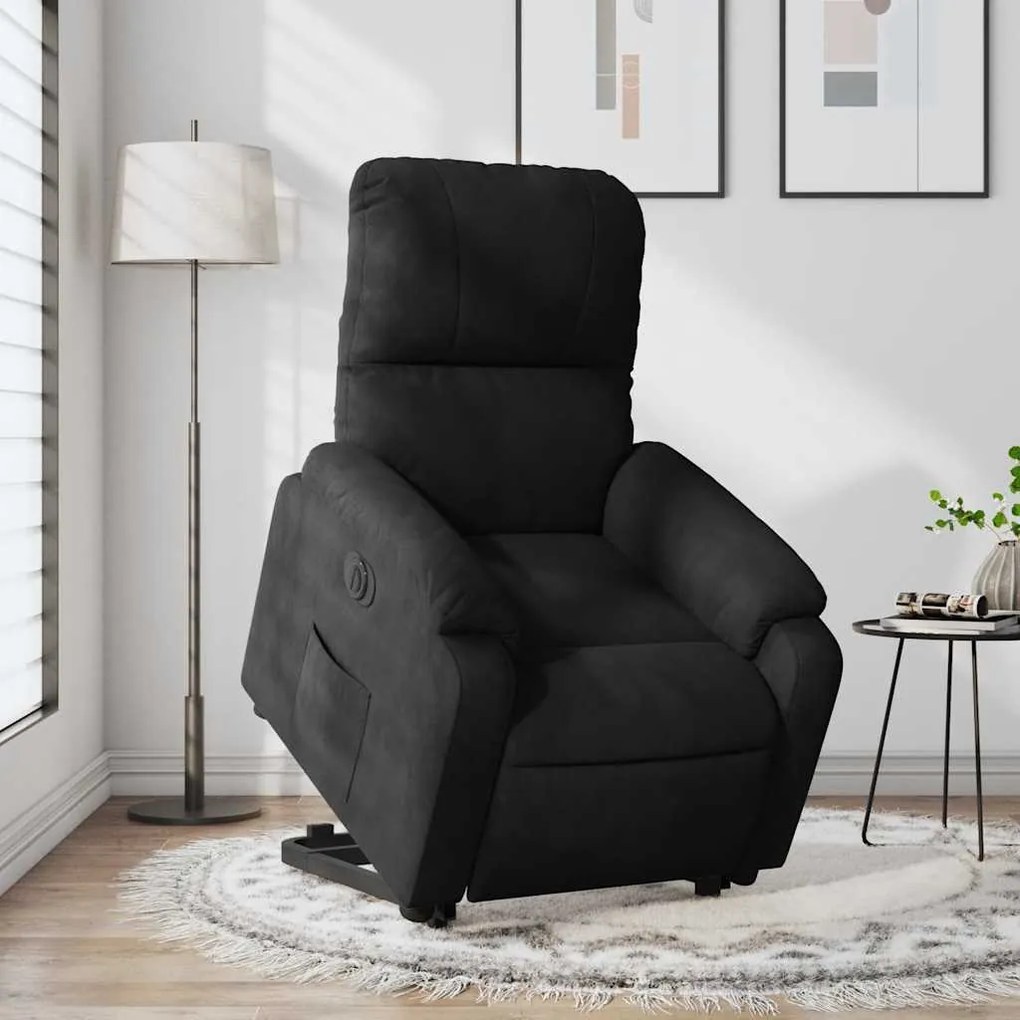 Poltrona reclinável elevatória elétrica tecido microfibra preto