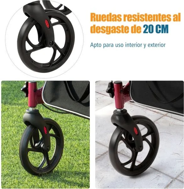 Andador de alumínio para idosos e adultos dobrável leve ajustável com bolsa de armazenamento  74 x 61 x 82 - 95 cm Vermelho