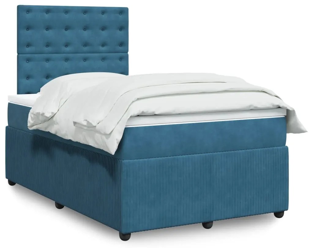 Cama boxspring com colchão 120x200 cm veludo azul-escuro