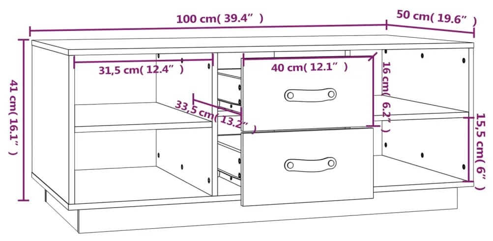 Mesa de centro 100x50x41 cm pinho maciço castanho mel