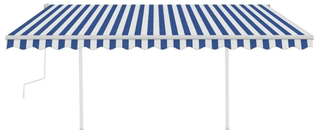 Toldo retrátil manual com postes 4x3,5 m azul e branco