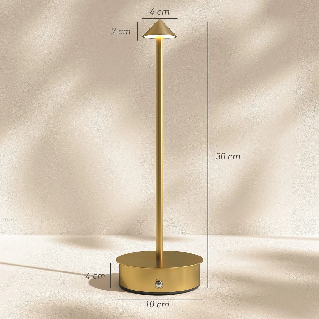 Conjunto de 2 Candeeiros de Mesa Recarregáveis por USB Reguláveis com Controlo Táctil 3000K/4500K/6500K Ø10x30 cm Dourado