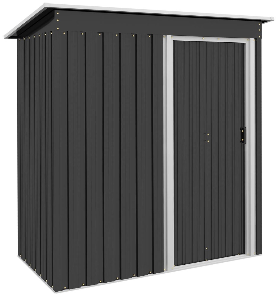 Outsunny Abrigo de Jardim Exterior 1,5 m² 163x89x182 cm Abrigo Metálico para Ferramentas com Porta de Correr e Teto Inclinado Preto