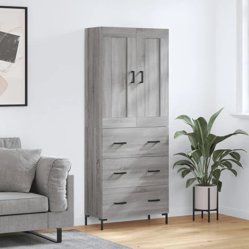 vidaXL Armário alto 69,5x34x180 cm derivados de madeira sonoma cinza