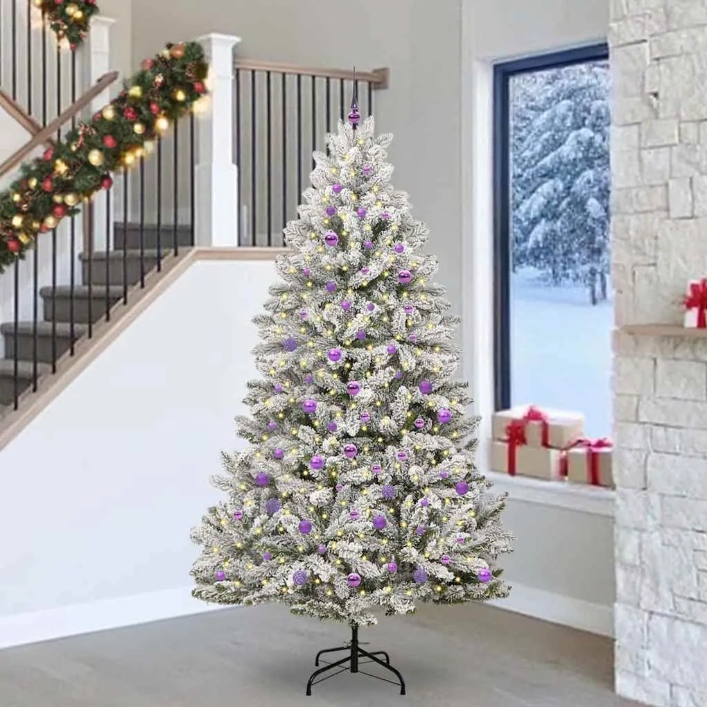 vidaXL Árvore de Natal Artificial Verde e Branco 240 cm PVC e Metal
