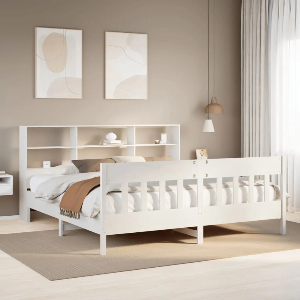 Cama sem colchão 200x200 cm madeira de pinho maciça branco