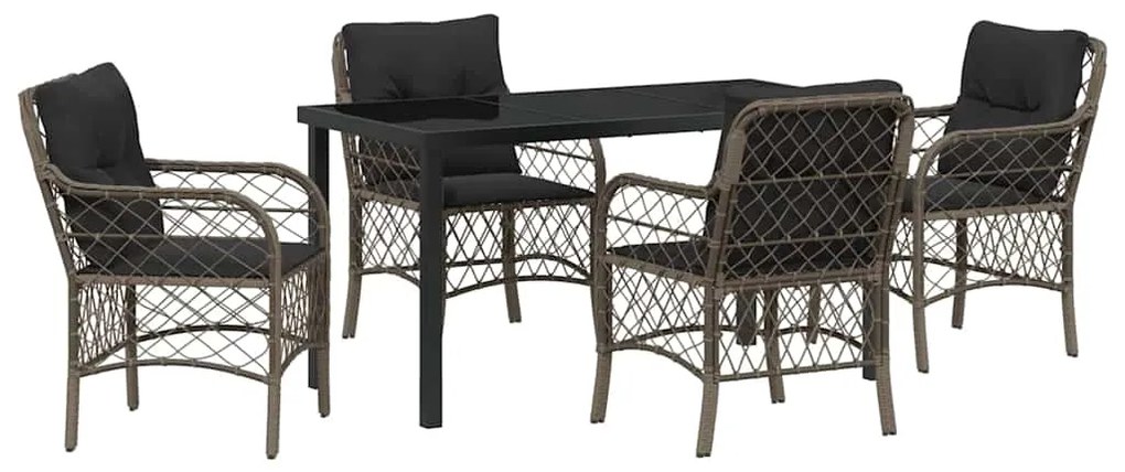 Conjunto de Jantar de Jardim com 5 Peças e Almofadas Cinzas em Rattan