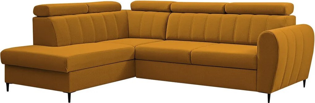 Sofá de canto Temple 125, Cama com arrumação, 264x200x90cm, 155 kg, Pernas: Metal