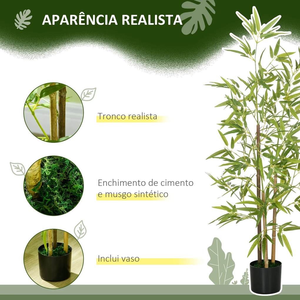 HOMCOM 2 Plantas Artificiais com Vaso Plantas Sintéticas de Bambu com